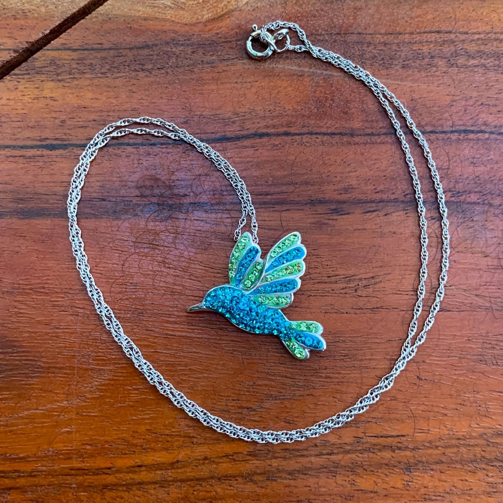 Crystal hummingbird sterling silver necklace